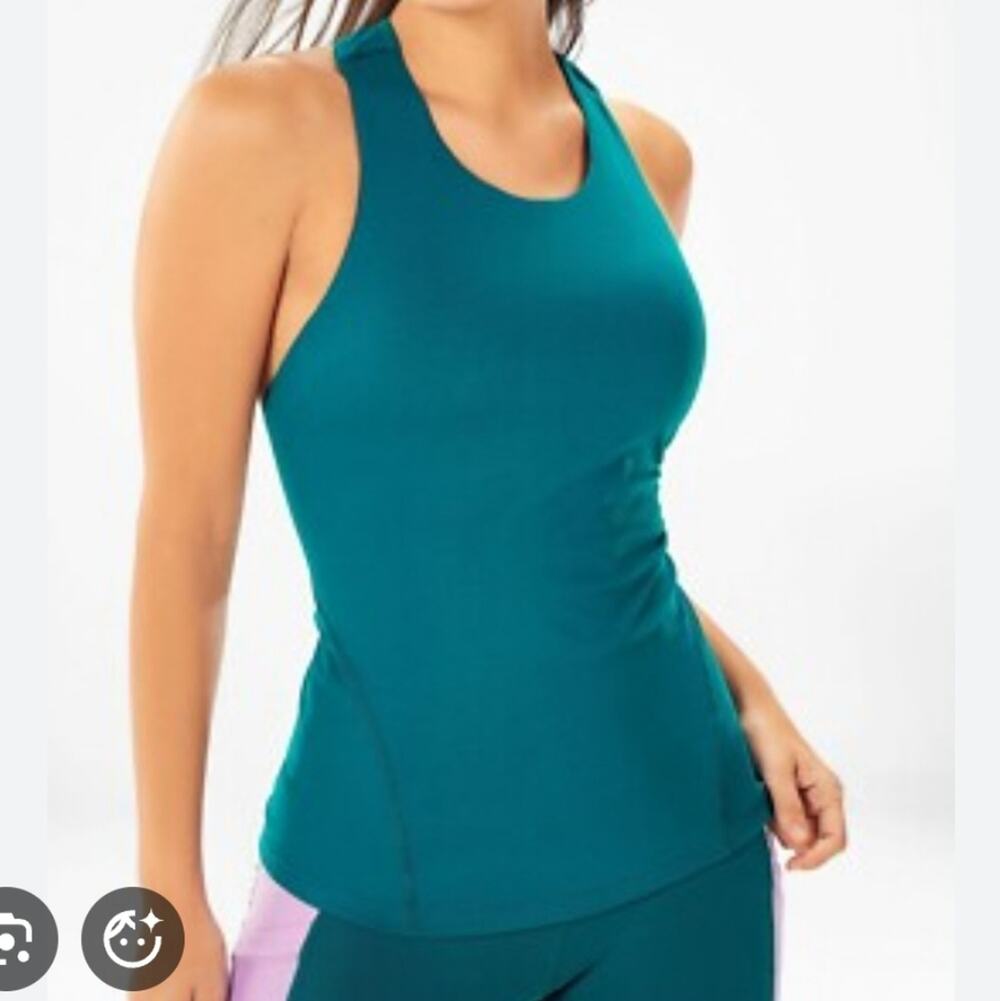 Fabletics Kessler Built In Bra Tank in Paradise Cove/Neon Yellow Size M/L
